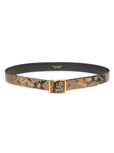 Nili Lotan Gabriele Snakeskin-embossed Leather Belt In Brown