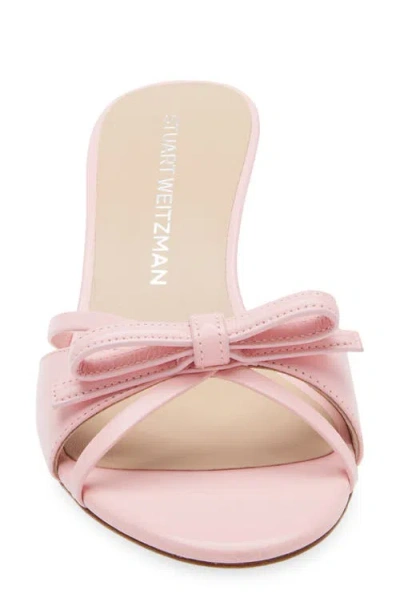 Stuart Weitzman Felicity Leather Bow Kitten-heel Mules In Pink