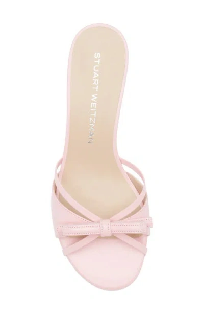 Stuart Weitzman Felicity Leather Bow Kitten-heel Mules In Pink