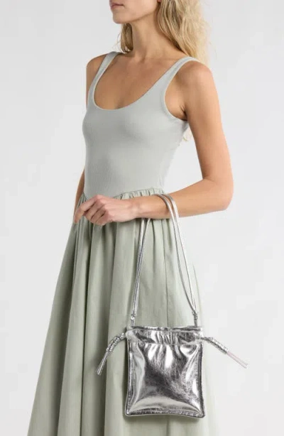 Bcbg Drawstring Metallic Bag In Silver