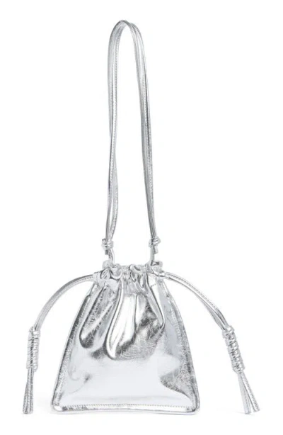 Bcbg Drawstring Metallic Bag In Silver