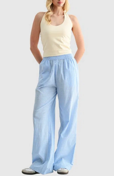 Lush Stripe Wide Leg Pull-on Pants In Blue
