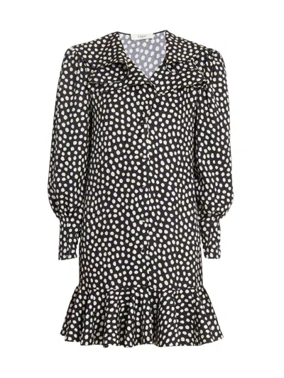 Chloé Dots-print Silk Jacquard Capelet Long-sleeve Mini Dress In Black