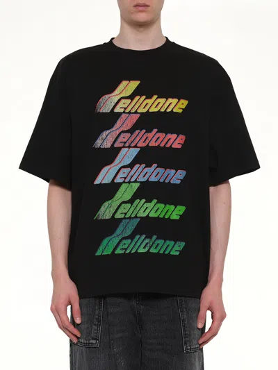 We11 Done Multi Rainbow Logo T-shirt In Black