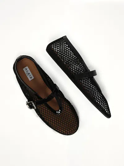 Alaïa Alaia Women Ballet Flats Mesh Ballerinas With Patent Leather Profiles In Black