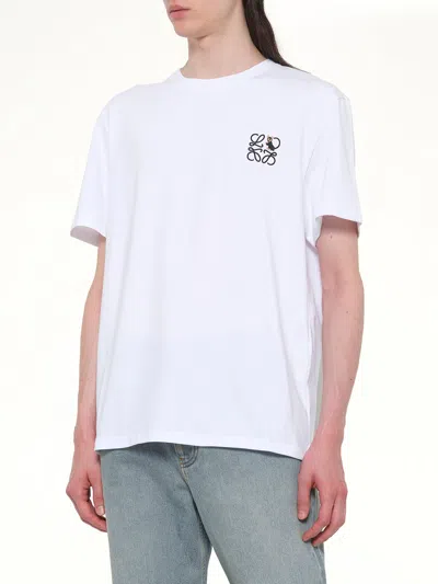 Loewe Two-tone Anagram Embroidery Cotton T-shirt Clothing In White