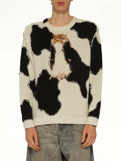 Doublet Acting Cow Knit Pullover In White