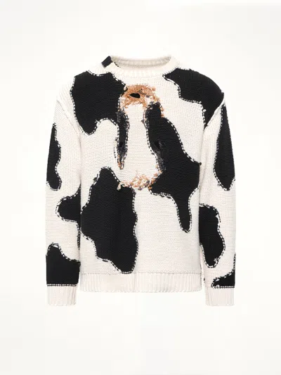 Doublet Acting Cow Knit Pullover In White
