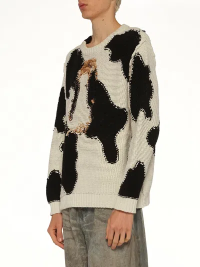 Doublet Acting Cow Knit Pullover In White
