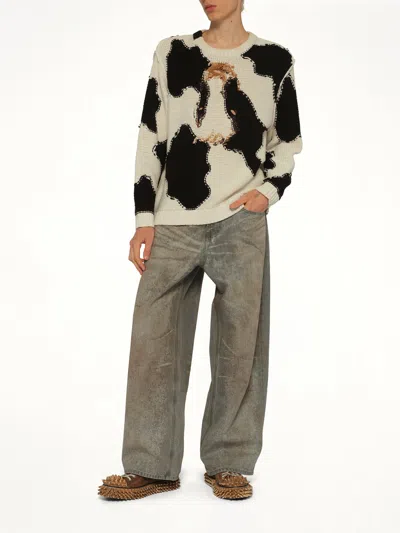 Doublet Acting Cow Knit Pullover In White