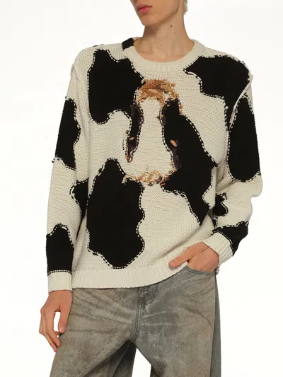 Doublet Acting Cow Knit Pullover In White