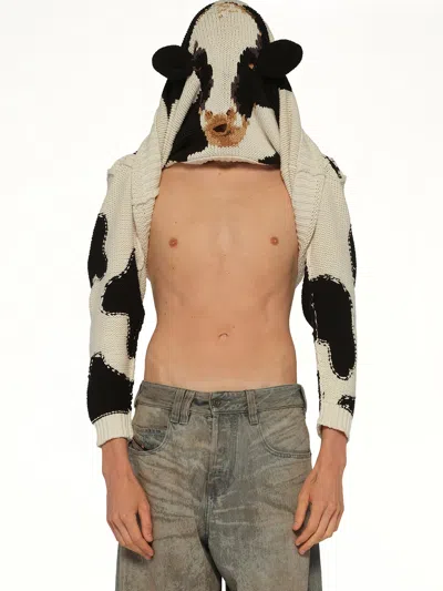 Doublet Acting Cow Knit Pullover In White