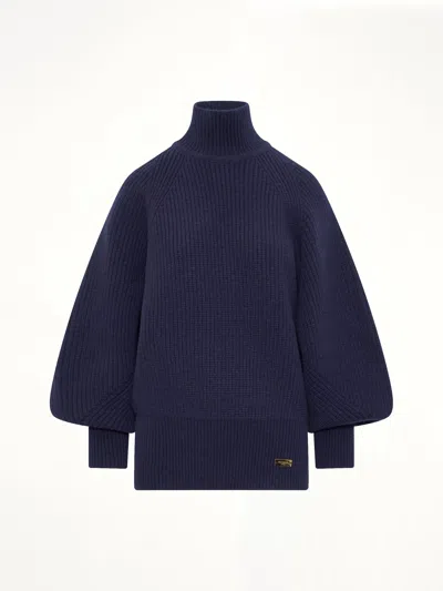 Balmain Batwing Ribbed Knit Pullover In Blue