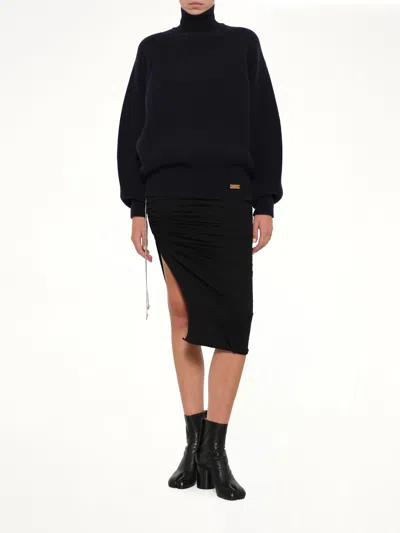 Balmain Batwing Ribbed Knit Pullover In Blue