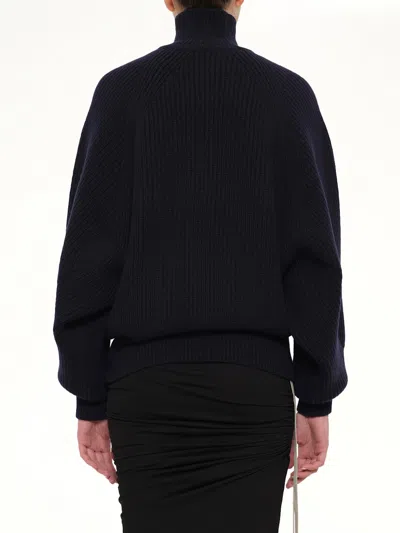Balmain Batwing Ribbed Knit Pullover In Blue