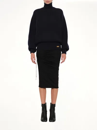 Balmain Batwing Ribbed Knit Pullover In Blue