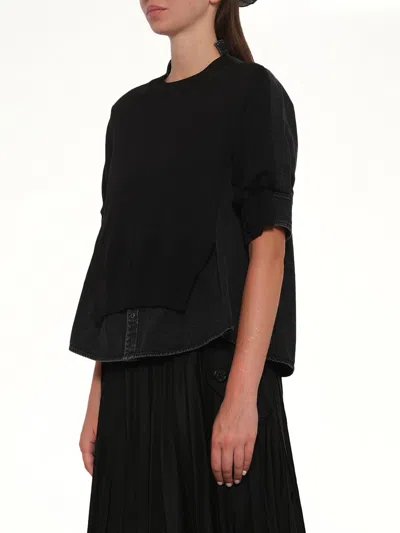 Sacai Denim X Knit Pullover In Black