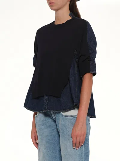 Sacai Denim X Knit Pullover In Black