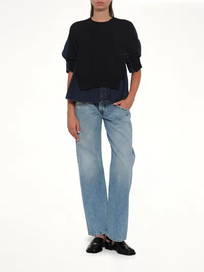 Sacai Denim X Knit Pullover In Black