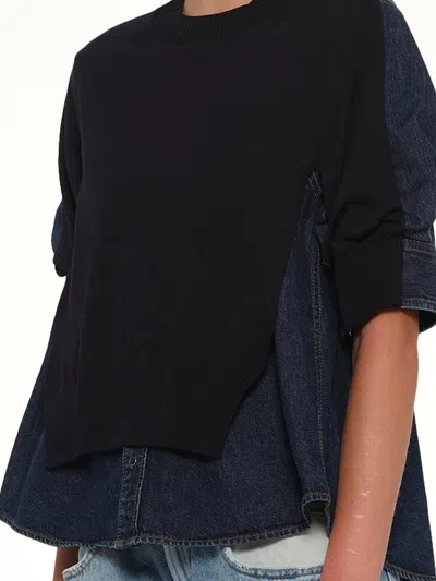 Sacai Denim X Knit Pullover In Black