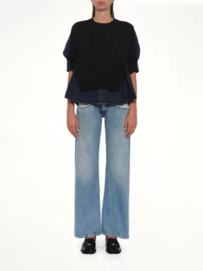 Sacai Denim X Knit Pullover In Black