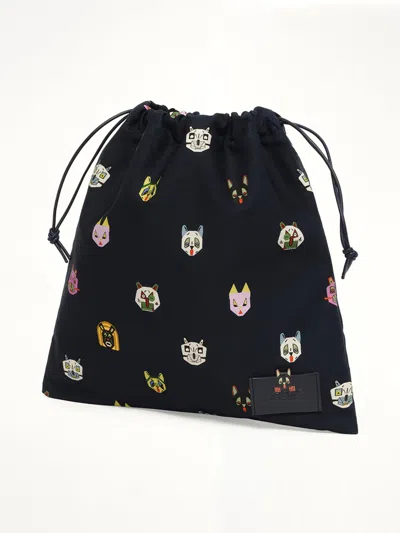 Loewe Small Cat-motif Drawstring Pouch In Blue