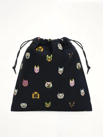 Loewe Small Cat-motif Drawstring Pouch In Blue