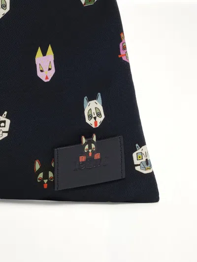 Loewe Small Cat-motif Drawstring Pouch In Blue