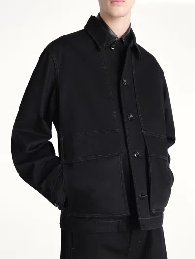 Lemaire Collared Boxy Jacket Front Pockets Stitching In Black