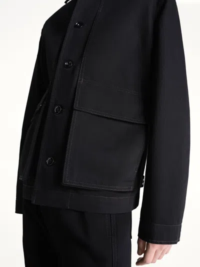 Lemaire Collared Boxy Jacket Front Pockets Stitching In Black