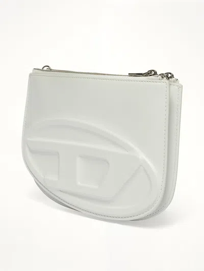 Diesel Smooth Leather Shoulder Handbag With Adjustable Strap In White