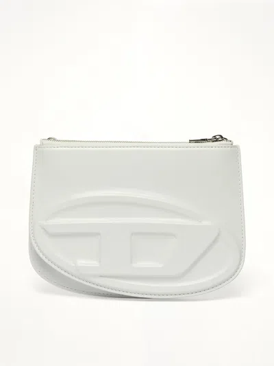 Diesel Smooth Leather Shoulder Handbag With Adjustable Strap In White