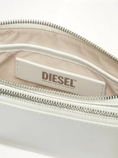 Diesel Smooth Leather Shoulder Handbag With Adjustable Strap In White
