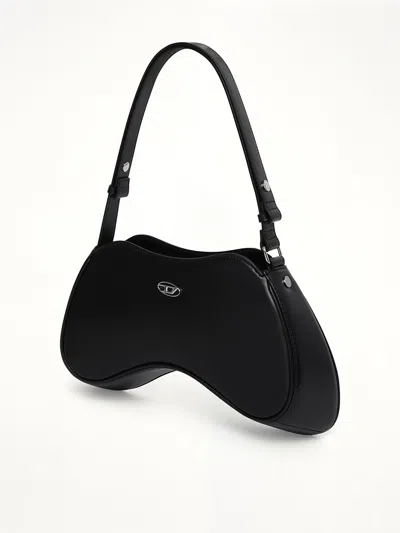 Diesel Shoulder Handbag With Zip Closure And Oval Logo In Black