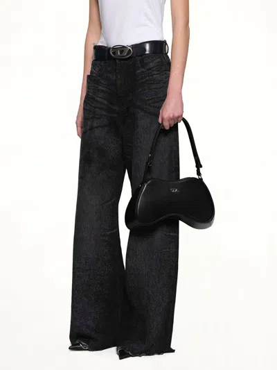 Diesel Shoulder Handbag With Zip Closure And Oval Logo In Black