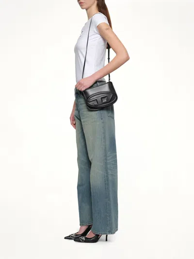 Diesel Twin-double-pouch Embossed-leather Shoulder Bag In Black