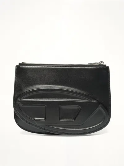 Diesel Twin-double-pouch Embossed-leather Shoulder Bag In Black