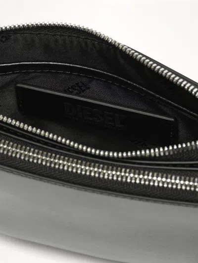 Diesel Twin-double-pouch Embossed-leather Shoulder Bag In Black