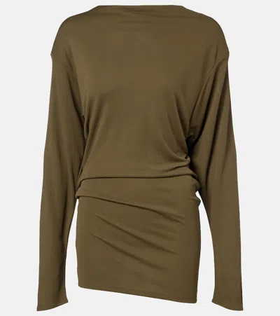 Jacquemus The Mistral Open-back Draped Jersey Mini Dress In Green