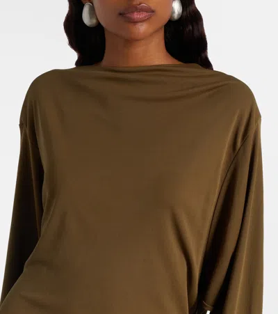 Jacquemus The Mistral Open-back Draped Jersey Mini Dress In Green