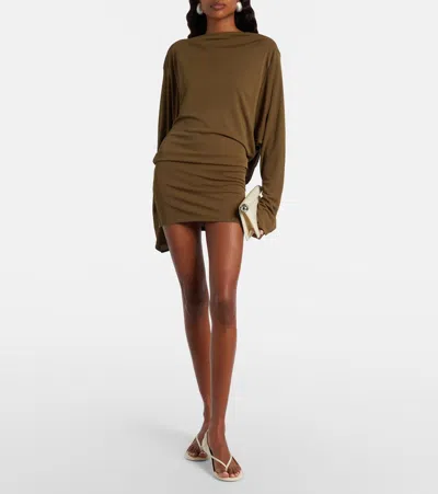 Jacquemus The Mistral Open-back Draped Jersey Mini Dress In Green