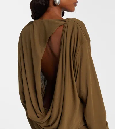 Jacquemus The Mistral Open-back Draped Jersey Mini Dress In Green