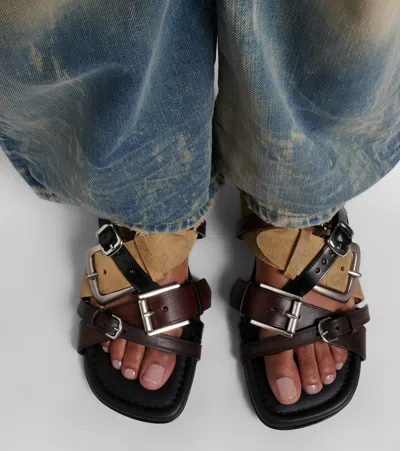 Acne Studios Brown Leather Belts Strap Sandals In Brown