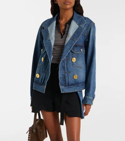 Sacai Double-breasted Denim Jacket In Blue