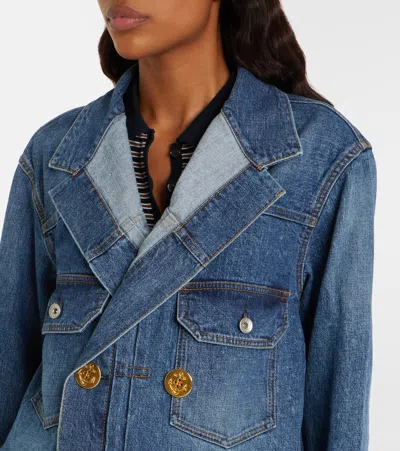 Sacai Double-breasted Denim Jacket In Blue