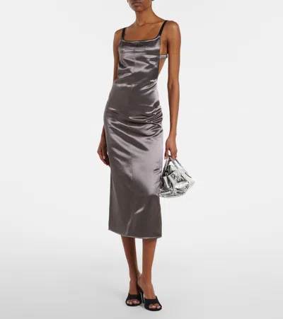 Attico Open-back Satin Midi Dress In Brown