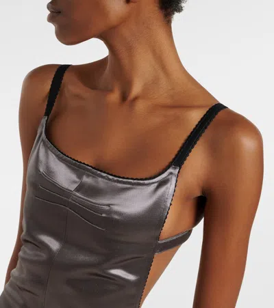 Attico Open-back Satin Midi Dress In Brown