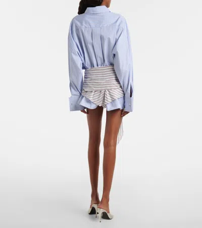 Attico Belted Striped Cotton-poplin Mini Dress In Blue