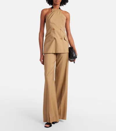 Max Mara Bronte Virgin Wool Blend Wide Leg Pants In Brown