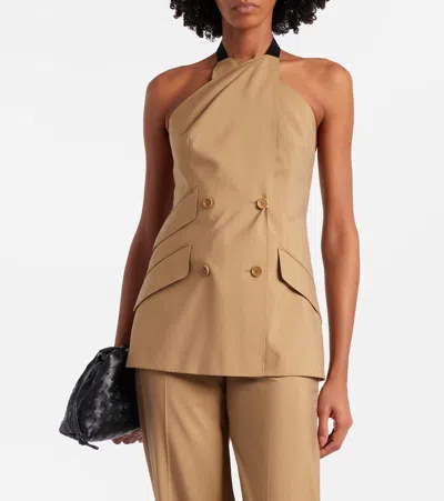 Max Mara Maxmara Mxsnuraghe Sleeveless Jacket In Wool And Silk Poplin In Brown
